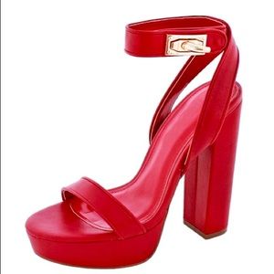 Jayda Red Platform Square Toe Chain Detail Chunky Platform Ankle Strap S…